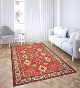 Machine washable terracotta area rug with classic design.